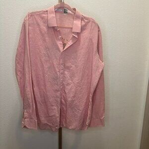 Robert Graham Mens Long Sleeve Linen Shirts Pink with Skull Print on Back Sz XL